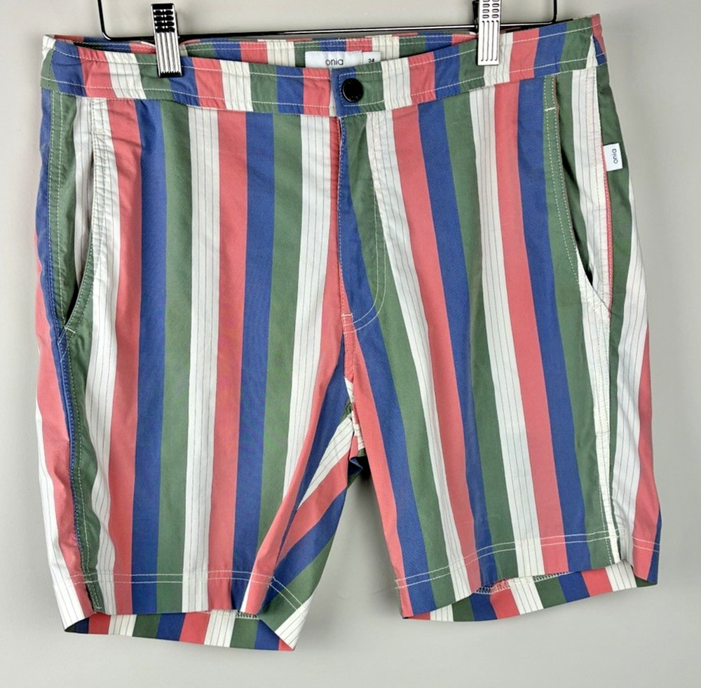 Onia The Calder Swim Trunks Men’s 34 Multicolor Stripe Preppy Resort Shorts